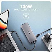 AXAGON HMC-6G2L, USB 10Gb/s hub, 2x USB-A, 1x USB-C, HDMI 4k/60, RJ-45, PD 100W, kabel USB-C 15cm