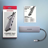 AXAGON HMC-5H60, USB 5Gbps hub, porty 2x USB-A, 1x USB-C, HDMI 4k/60, PD 100W, kabel USB-C 15cm