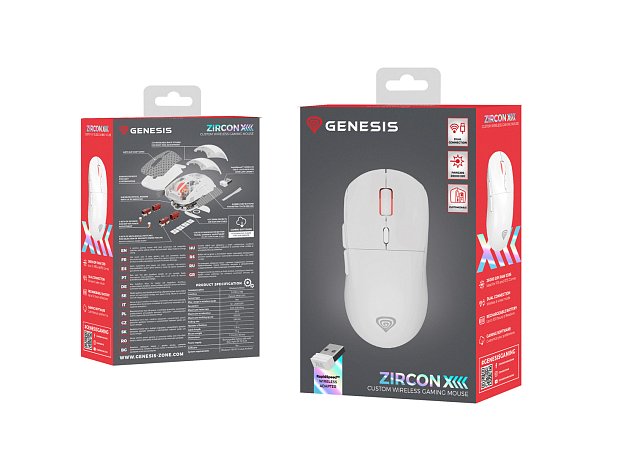 Genesis herní bezdrátová myš ZIRCON XIII/Herní/Optická/26 000 DPI/USB+BT/Bílá