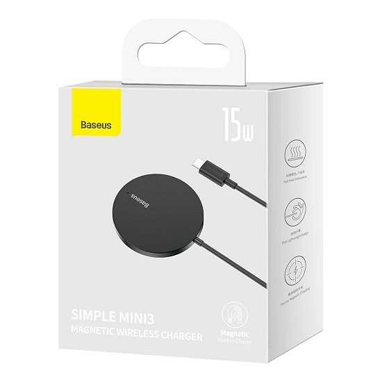 Baseus Bezdrátová nabíječka do sítě Simple Mini3 15W USB-C černá