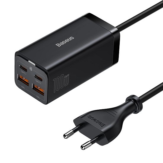 Baseus Rychlonabíječka do sítě GaN3, 2x USB-A, 2x USB-C 100W černá