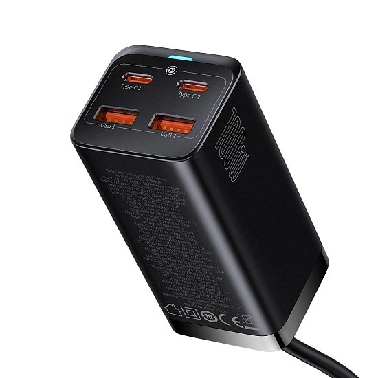 Baseus Rychlonabíječka do sítě GaN3, 2x USB-A, 2x USB-C 100W černá