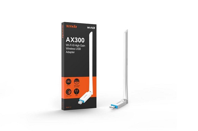 Tenda U2v5 AX300 WiFi 6 USB Adapter, 286 Mb/s, 802.11ax/b/g/n, 6 dBi, Soft AP, Win 7/10/11, Linux