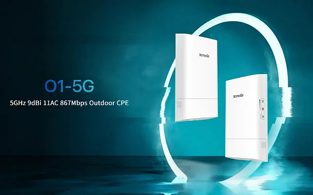 Tenda O1-5G Outdoor CPE 5 GHz WiFi-AC 867Mb/s, 9 dBi, IP65, pasivní PoE výhybka + adaptér