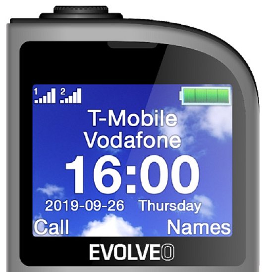 EVOLVEO EasyPhone FL, mobilní telefon pro seniory s nabíjecím stojánkem, stříbrná