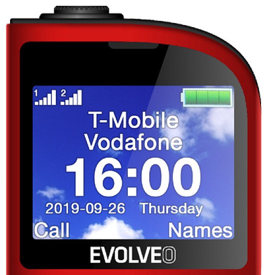 EVOLVEO EasyPhone FL, mobilní telefon pro seniory s nabíjecím stojánkem, červená