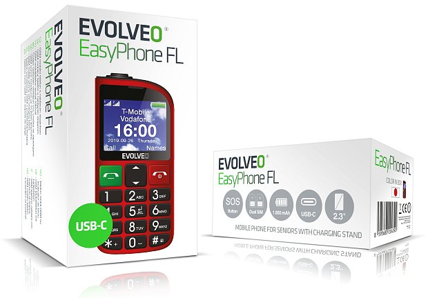 EVOLVEO EasyPhone FL, mobilní telefon pro seniory s nabíjecím stojánkem, červená