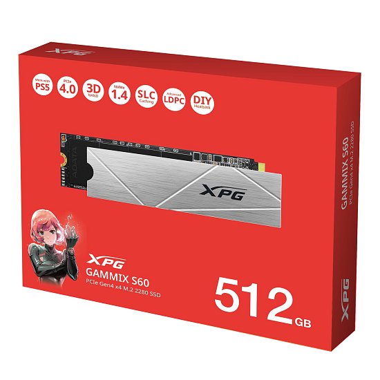 ADATA XPG GAMMIX S60/512GB/SSD/M.2 NVMe/Stříbrná/Heatsink/5R