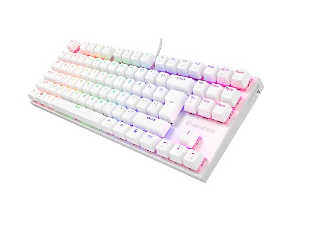 Genesis tichá herní klávesnice THOR 303/TKL/RGB/Outemu Peach Silent/Drátová USB/US layout/Bílá