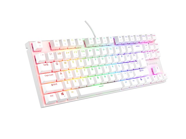 Genesis tichá herní klávesnice THOR 303/TKL/RGB/Outemu Peach Silent/Drátová USB/US layout/Bílá