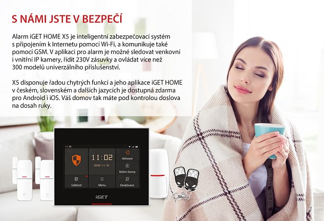 iGET HOME X5 - Inteligentní Wi-Fi/GSM alarm, v aplikaci i ovládání IP kamer a zásuvek, Android, iOS