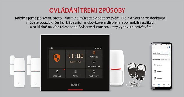 iGET HOME X5 - Inteligentní Wi-Fi/GSM alarm, v aplikaci i ovládání IP kamer a zásuvek, Android, iOS