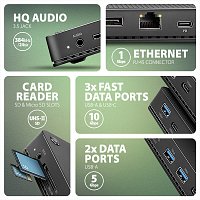 AXAGON HMC-U4, USB4 40Gbps dock, 3x USB-A, 2x USB-C, HDMI & DP 8K/30Hz, RJ-45, SD/mSD, audio, PD100W