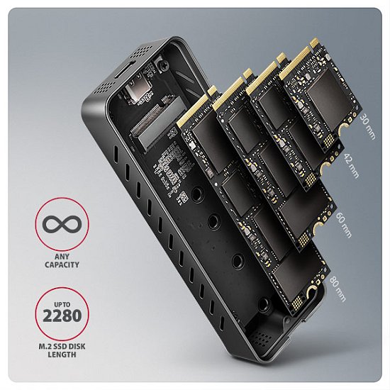 AXAGON EEM2-20G, USB-C 20Gbps - M.2 NVMe SSD kovový ARMORED box