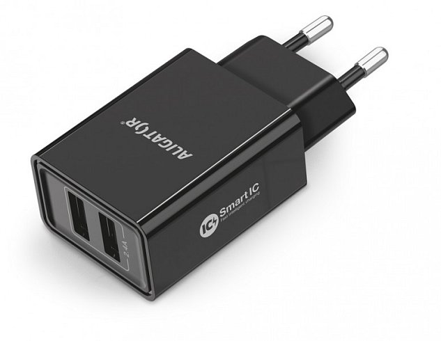 ALIGATOR Chytrá síťová nabíječka 2,4A, 2xUSB, smart IC, černá