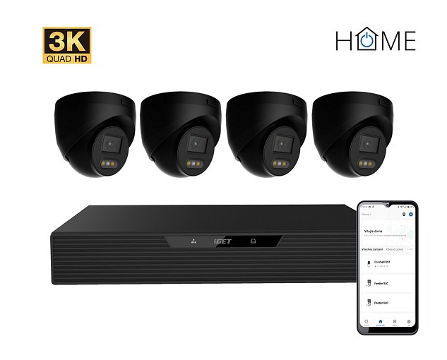 iGET HOME N85P4 - kamerový NVR PoE set 3K rozlišení, 8CH NVR + 4x kamera se zvukem, IR a LED