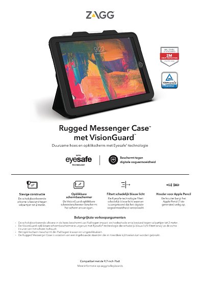 ZAGG Rugged Messenger Case UK + VG IPad 9.7