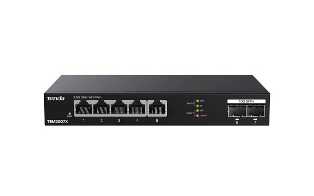 Tenda TEM2007X - Multi-gigabit switch, 5x 2.5G RJ45 + 2x 10G SFP+ port, MAC 16K, ochrana 6kV