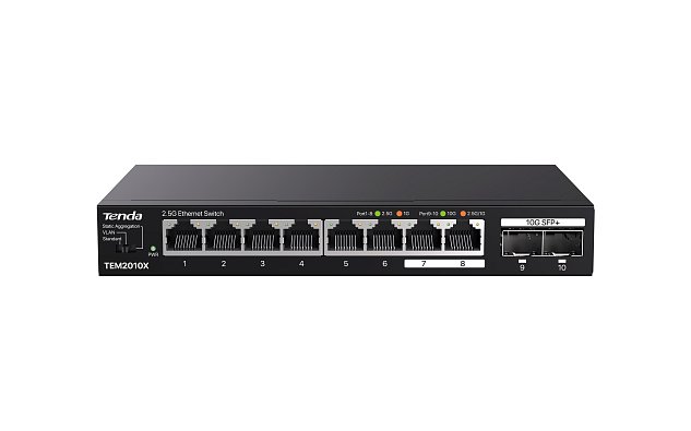 Tenda TEM2010X - Multi-gigabit switch, 8x 2.5G RJ45 + 2x 10G SFP+ port, MAC 16K, ochrana 6kV