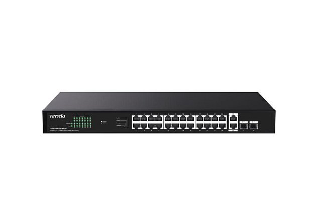 Tenda TEG1128P-24-410W PoE+ Gigabit switch 24x 1Gb/s PoE+ 802.3af/at + 2x SFP + 2x RJ45, 370W, Rack