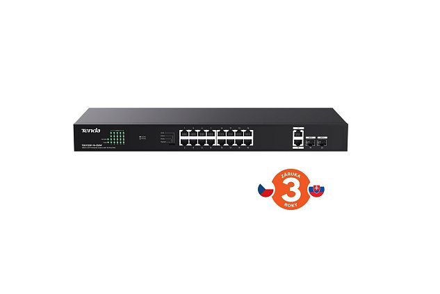 Tenda TEG1120P-16-250W PoE+ Gigabit switch 16x 1Gb/s PoE+ 802.3af/at + 2x SFP + 2x RJ45, 230W, Rack