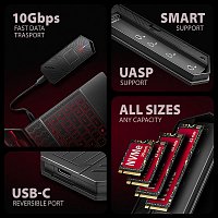 AXAGON EEM2-GAM, USB-C 10Gbps - NVMe & SATA SSD GAME M.2 box, bezšroubkový