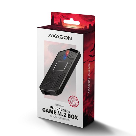 AXAGON EEM2-GAM, USB-C 10Gbps - NVMe & SATA SSD GAME M.2 box, bezšroubkový