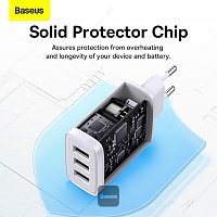 Baseus nabíječka do sítě Compact 3xUSB 17W bílá