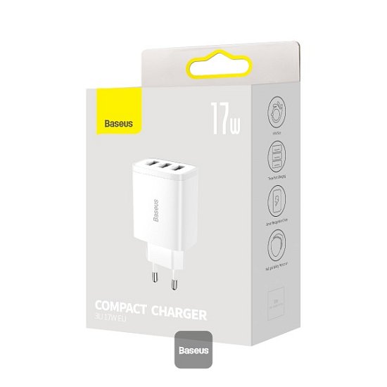 Baseus nabíječka do sítě Compact 3xUSB 17W bílá