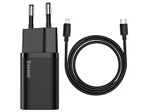 Baseus rychlonabíječka do sítě Super Si USB-C PD QC 20W černá s kabelem USB-C/Lightning 1m