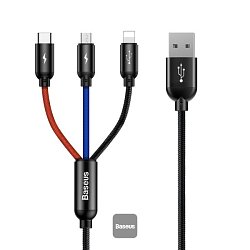 Baseus datový kabel 3v1 microUSB+Lightning+USB-C 1,2m 3,5A