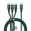 Baseus datový kabel Rapid 3v1 USB-C/microUSB, Lightning, USB-C 1,5m PD 20W zelený