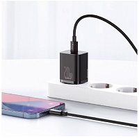 Baseus rychlonabíječka do sítě Super Si USB-C PD QC 20W černá s kabelem USB-C/Lightning 1m