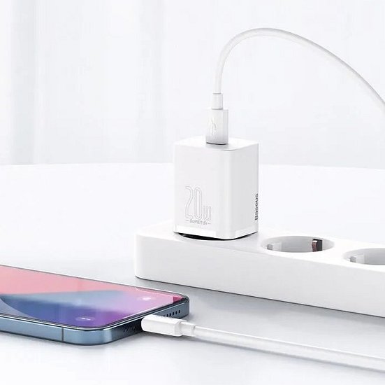 Baseus rychlonabíječka do sítě Super Si USB-C PD QC 20W s Lightning kabelem 1m bílá