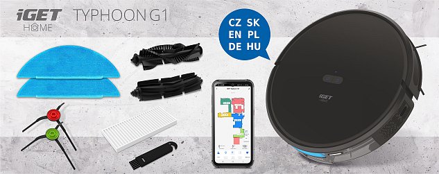 iGET HOME Typhoon G1 - robotický vysavač i mop, gyroskop, kompatibilní s košem GS1, Android, iOS