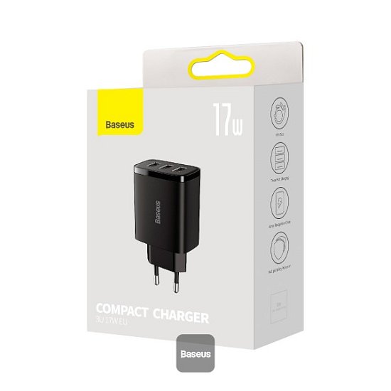 Baseus nabíječka do sítě Compact 3xUSB 17W černá