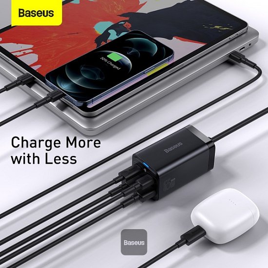 Baseus rychlonabíječka do sítě GaN3 Pro, 2x USB-C, 2x USB 65W černá