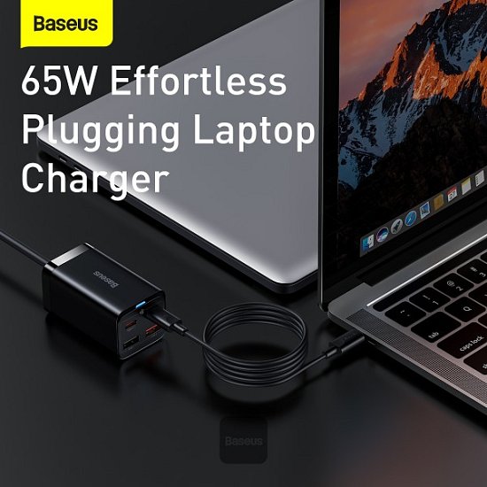 Baseus rychlonabíječka do sítě GaN3 Pro, 2x USB-C, 2x USB 65W černá