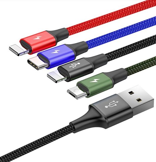 Baseus datový kabel 4v1 microUSB+USB-C+2xLightning 1,2m 3,5A černý