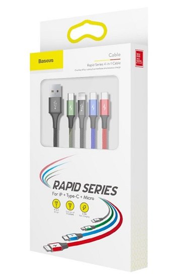 Baseus datový kabel 4v1 microUSB+USB-C+2xLightning 1,2m 3,5A černý