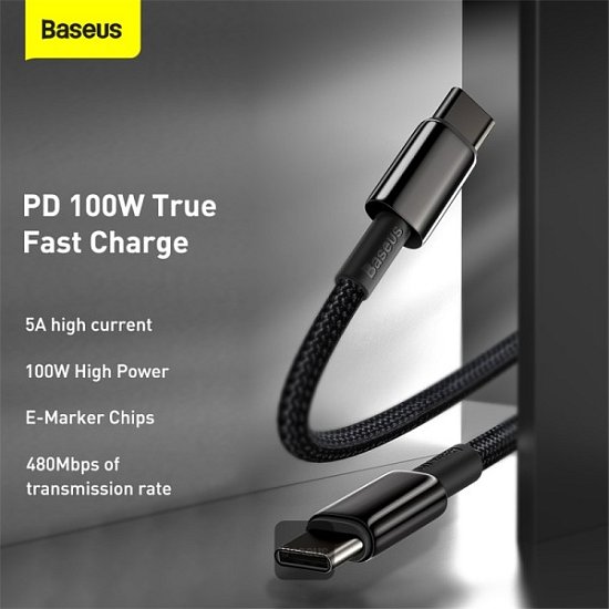 Baseus rychlonabíjecí datový kabel Tungsten Gold 100W 1m USB-C na USB-C černý