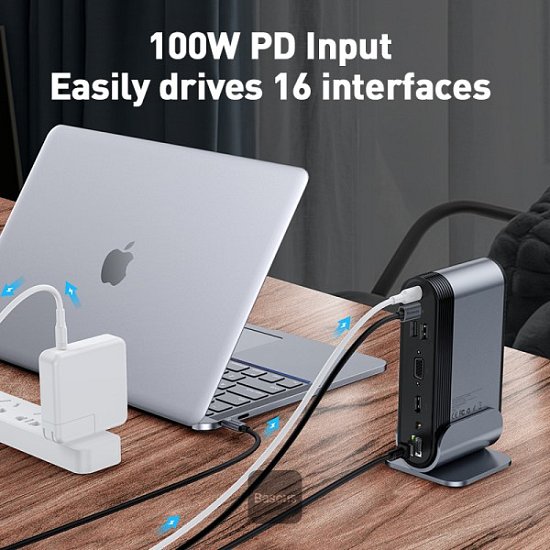 Baseus dokovací stanice 16v1 USB-C (CN+EU+UK redukce do zásuvky) šedá