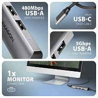 AXAGON HMC-H3A, USB 5Gbps hub, 3x USB-A, HDMI 4k/30Hz, kabel USB-C 15cm