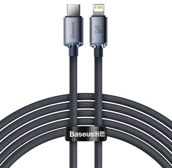 Baseus datový kabel Crystal Shine USB-C/Lightning 2m 20W černý