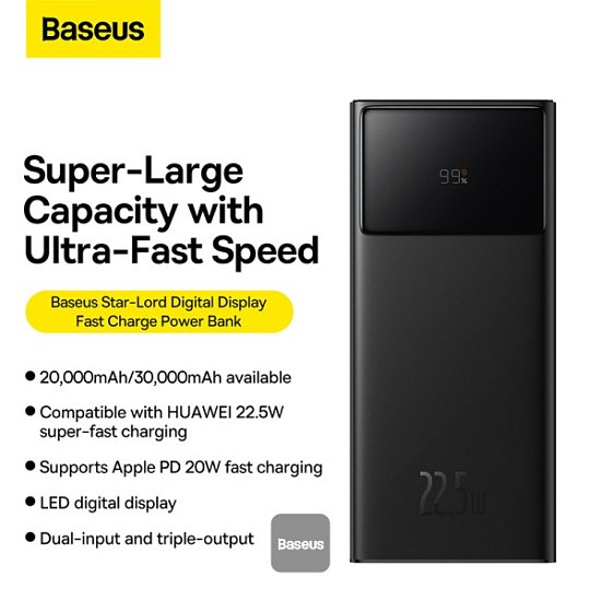 Baseus power banka Star-Lord 30000 mAh 22,5W USB/USB-C černá