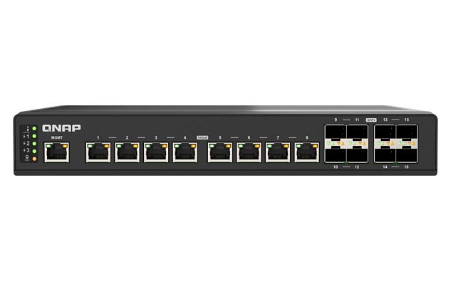 QNAP řízený průmyslový switch QSW-IM3216-8S8T: 16x 10G porty (8x 10Gb SFP+ a 8x 10Gb RJ-45)