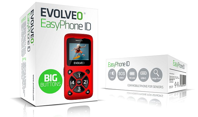 EVOLVEO EasyPhone ID, mobilní telefon pro seniory, červená