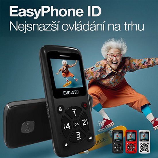 EVOLVEO EasyPhone ID, mobilní telefon pro seniory, černá