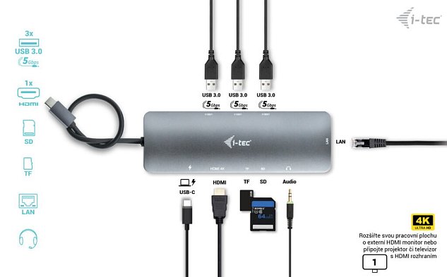 i-tec USB-C Metal Nano Docking Station 4K HDMI LAN, Power Delivery 100 W + Charger 100W (bundle)