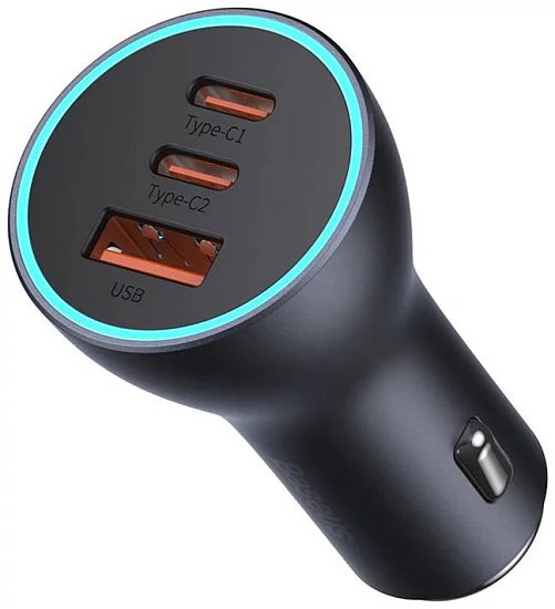 Baseus CGJP010013 Nabíječka do Auta Triple Quick Charger USB/USB-C/USB-C 65W Dark Grey